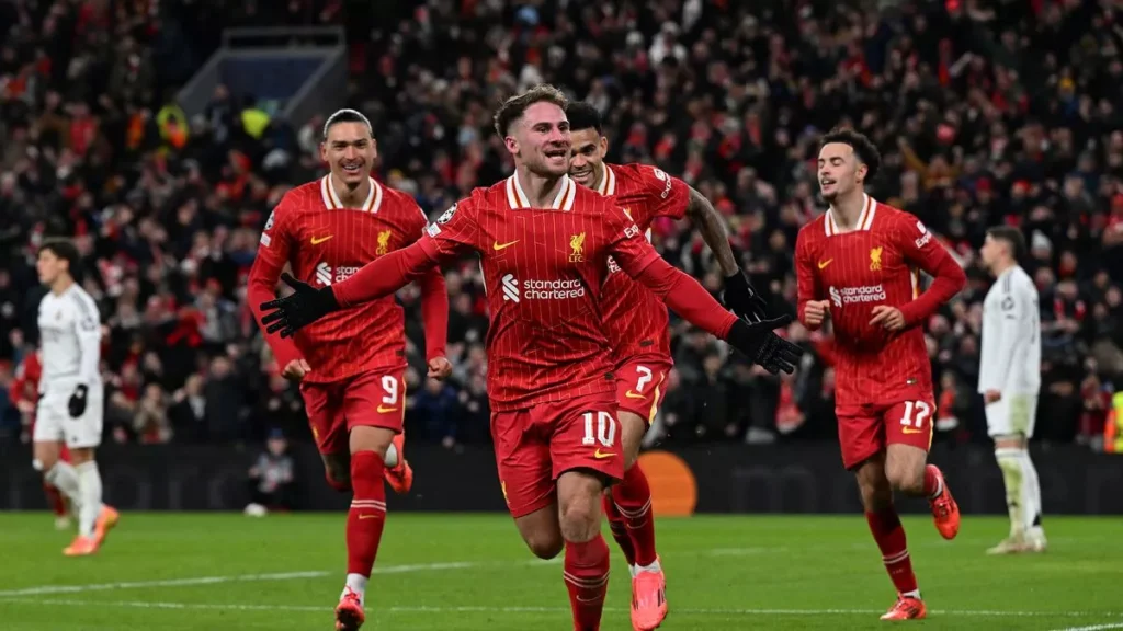 Liverpool's players celebrating Champions League Goal.