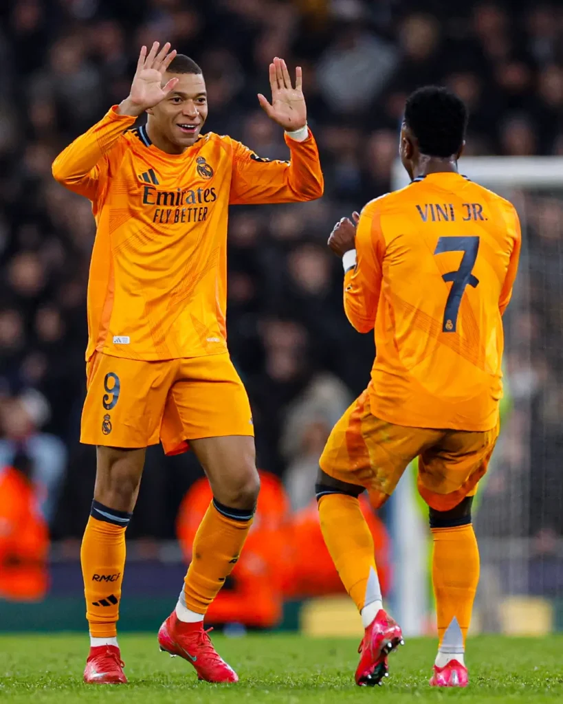 Unstoppable Real Madrid: Jude Bellingham and Brahim Diaz Stun Man City in a Champions League 3 - 2 Thriller! 1 Real Madrid Mbappé and Vinicius Celebrating