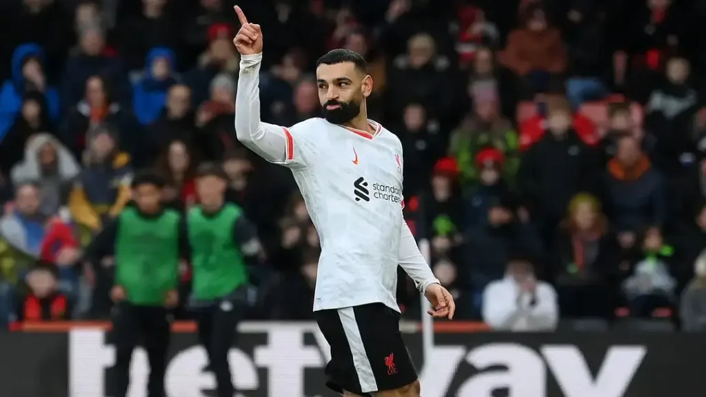 Mohamed Salah Soars to Sixth in Premier League's All-Time Goalscorers! With 2 Goals against Bournemouth 1 Salah Celebrating against Bournemouth