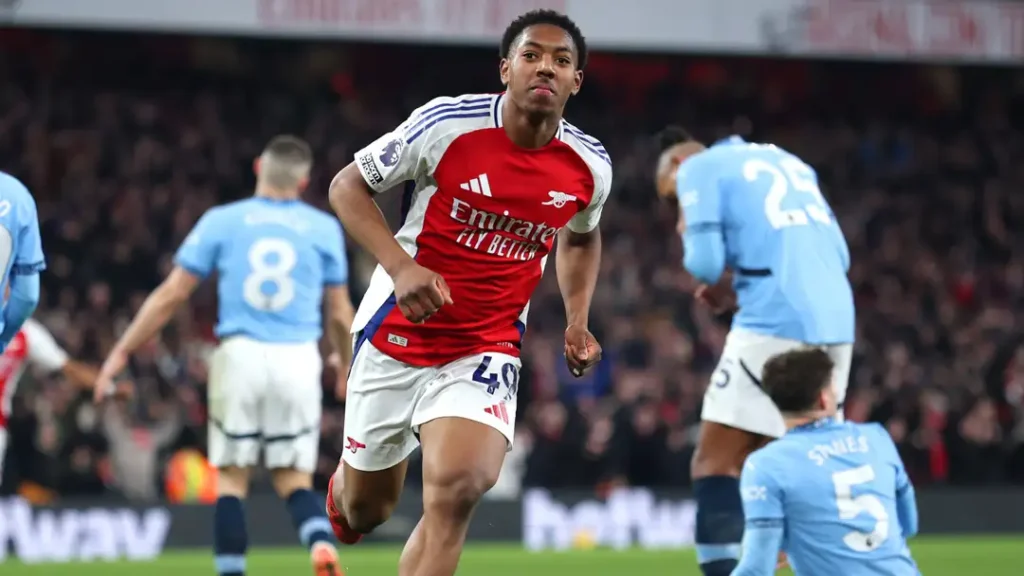 Erling Haaland Humbled: Arsenal's Wonderkid Myles Lewis-Skelly Shines in Dominant Win Over Man City. 2 Lewis-Skelly Celebrating