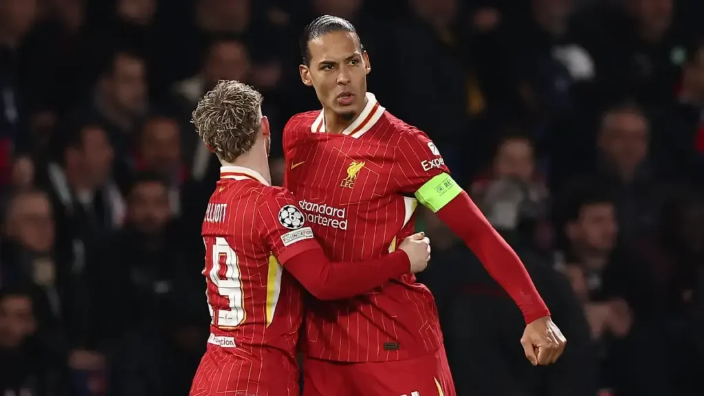 Elliott and Van Dijk Celebrating his goal