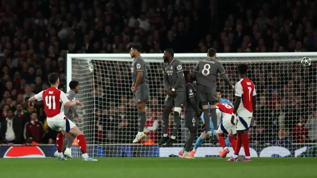 Rice Shatters Real Madrid’s Hopes: Arsenal’s Glorious Night Ignites Title Dreams! 1 Declan Rice Free kick Goal